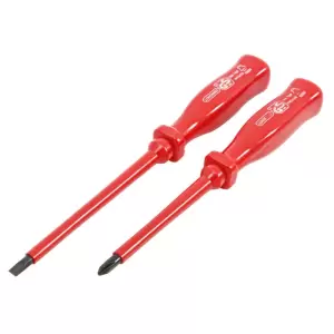 2pc Phillips/flat rubber-handle screwdrivers